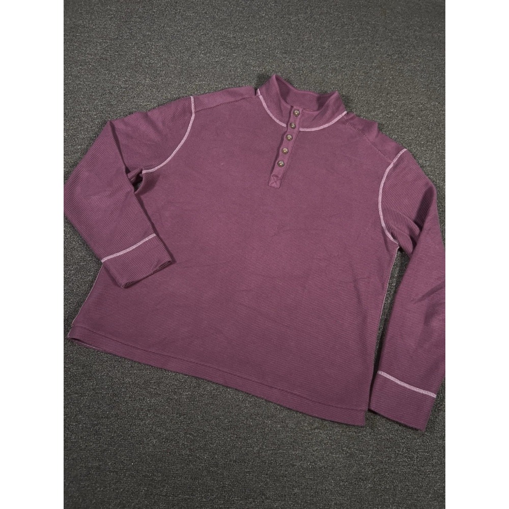 32 Bar Blues Henley Shirt Men's Large Thermal Waffle Knit Plum Purple Cotton
